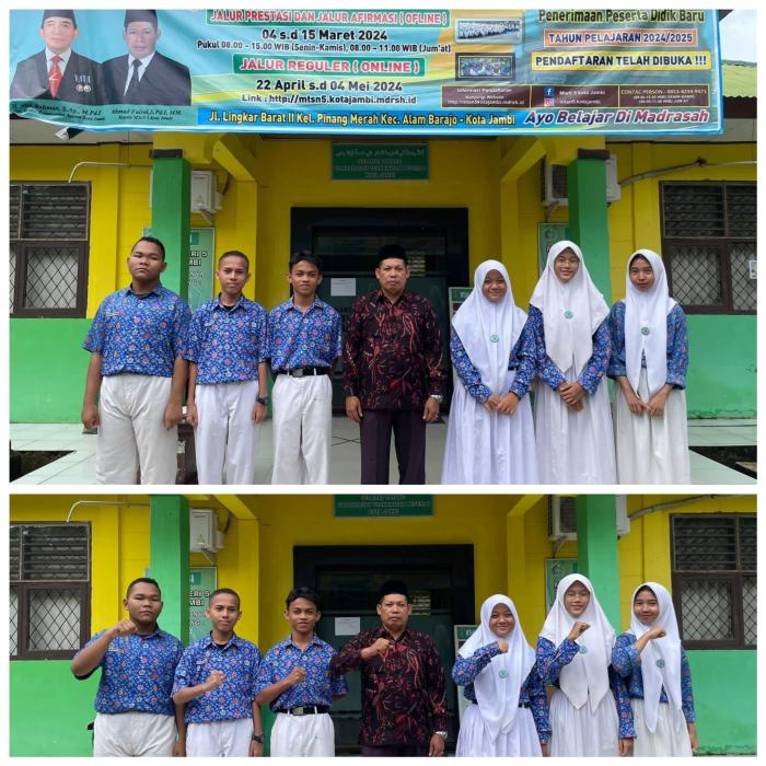 2 ORANG SISWI DAN 3 ORANG SISWA/I  MTSN 5 KOTA JAMBI LULUS SNPDB MAN IC JAMBI DAN PPDB SMAN TITIAN TERAS JAMBI.