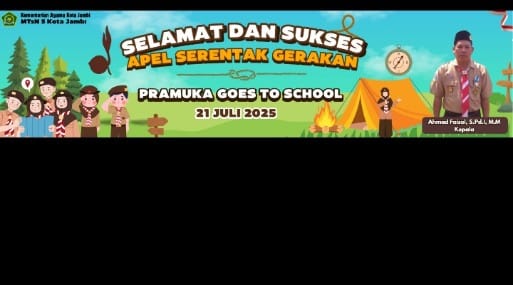 PELAKSANAAN APEL SERENTAK GERAKAN PRAMUKA GOES TO SCHOOL DI MTsN 5 KOTA JAMBI BERJALAN SUKSES
