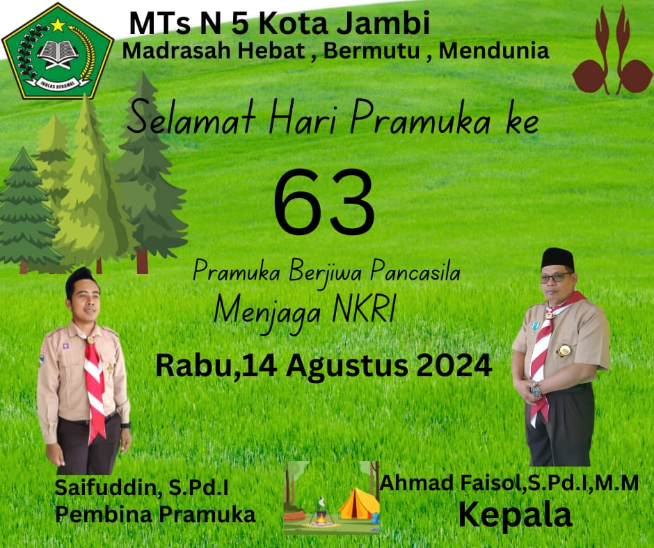 MTs N 5 KOTA JAMBI LAKSANAKAN UPACARA PERINGATAN HARI PRAMUKA KE – 63 TAHUN 2024 MTs N 5 KOTA JAMBI LAKSANAKAN UPACARA PERINGATAN HARI PRAMUKA KE – 63 TAHUN 2024