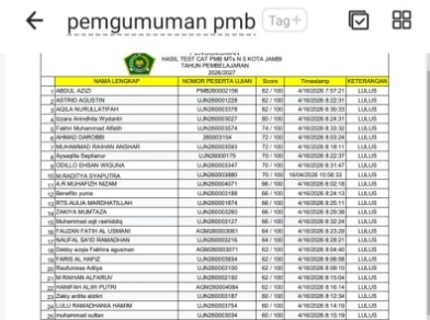 Pengumuman Kelulusan Siswa Baru MTsN 5 Kota Jambi Tp 2026/2027 Jalur Reguler