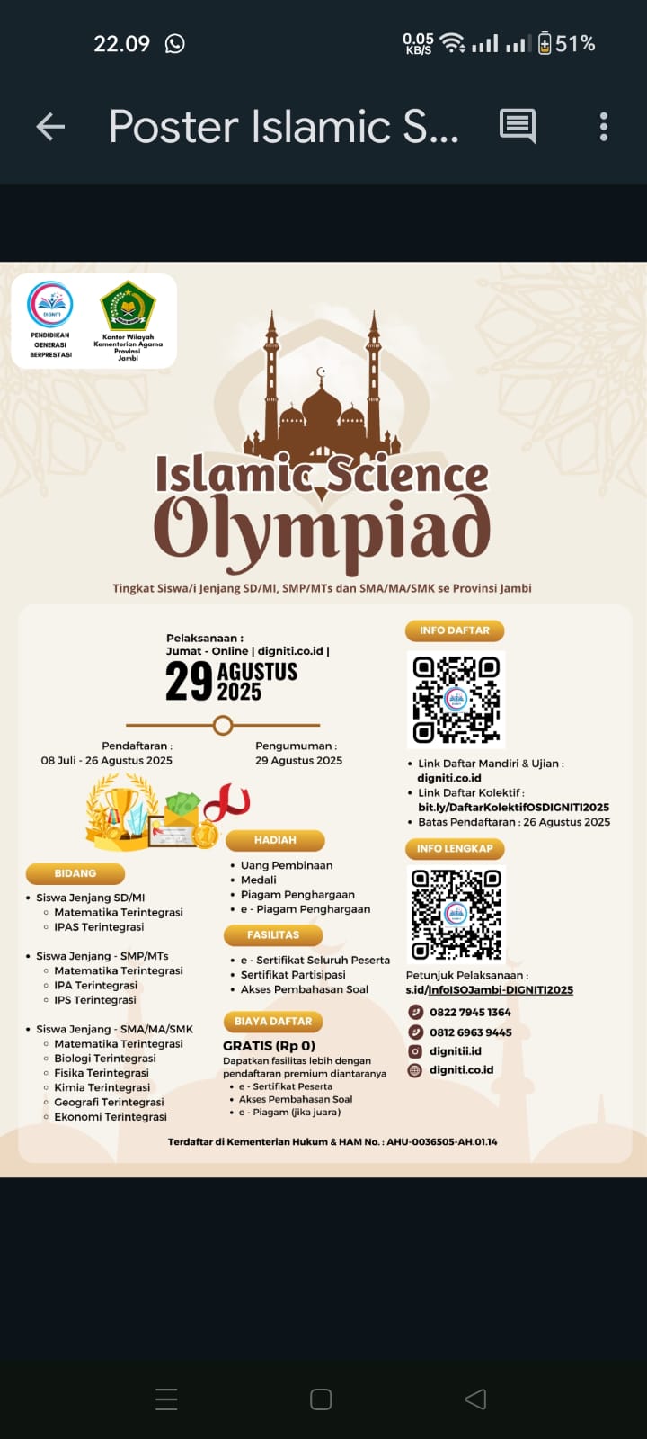 MTsN 5 KOTA JAMBI LAKUKAN PERSIAPAN MAKSIMAL DALAM MENGAHADAPI ISLAMIC SCIENCE OLIMPIADE (ISO) 