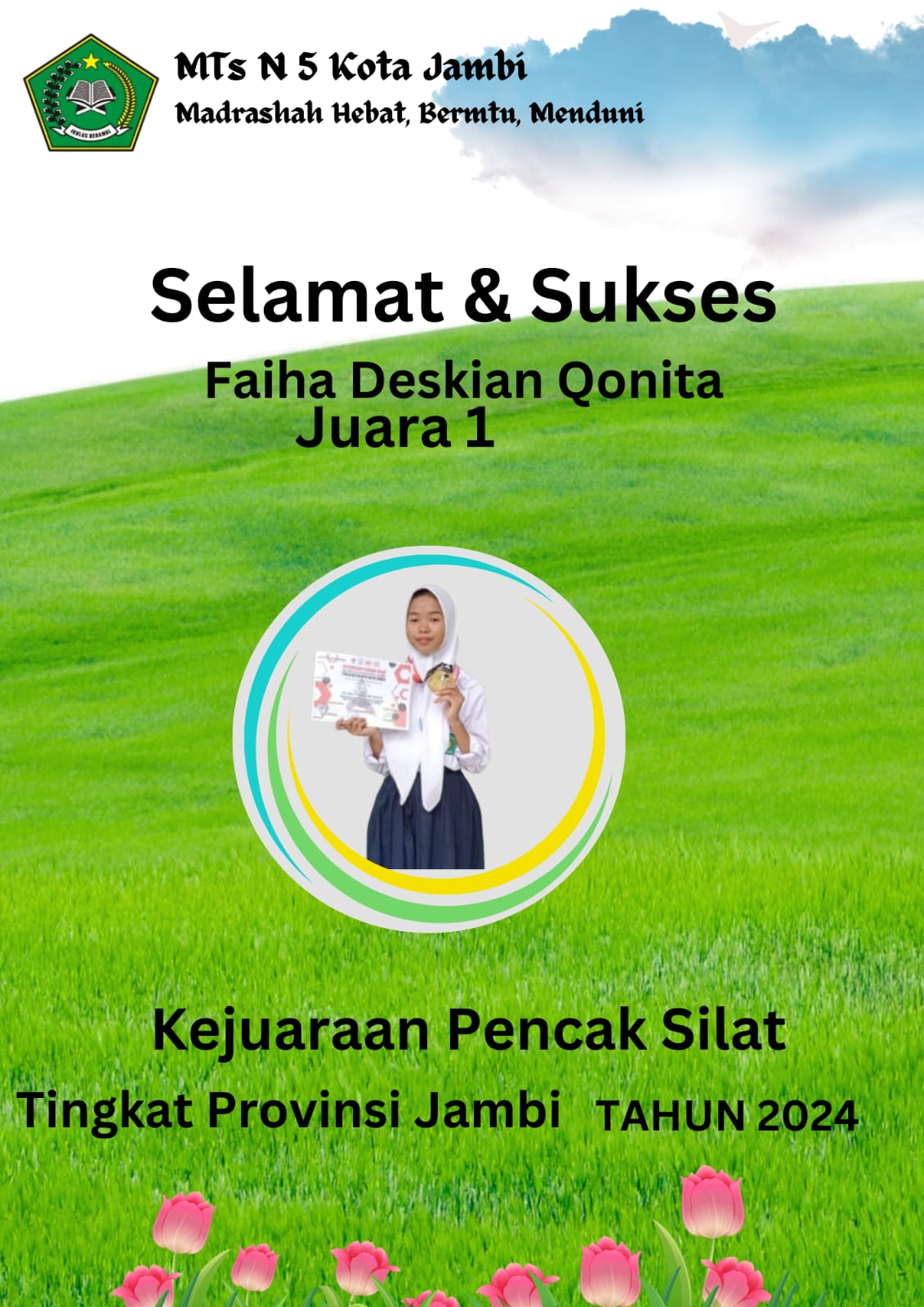 MEMBANGGAKAN,SISWI MTsN 5 KOTA JAMBI KEMBALI RAIH MEDALI EMAS DALAM AJANG PENCAK SILAT  TINGKAT PROVINSI  TAHUN 2024.